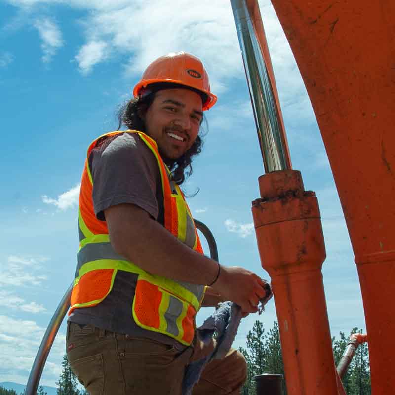 An Indigenous partner at the Interior Heavy Equipment School on a training site